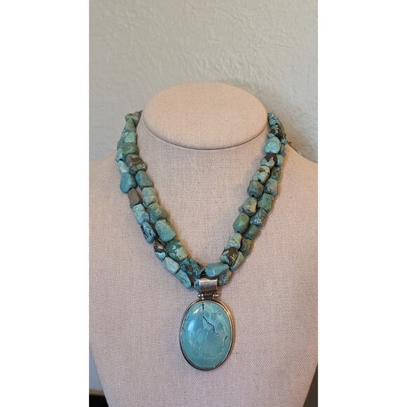 EXEX 925 Sterling Silver Claudia Agudelo Two Strand Turquoise Pendant Necklace - Picture 9 of 9